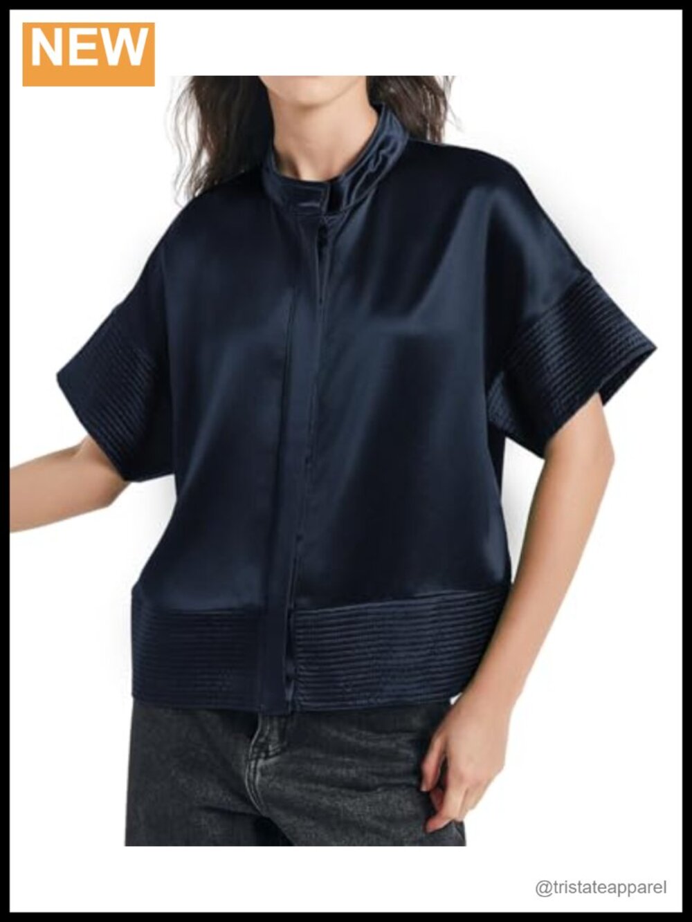 Womens Casual Short Sleeve Button Down Shirt Oversized Stand Collar Blouse
